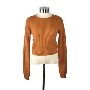 Ardene Cropped Ribbed Long Sleeve Crew Neck Sweater Women's Size S Bronze Brown
